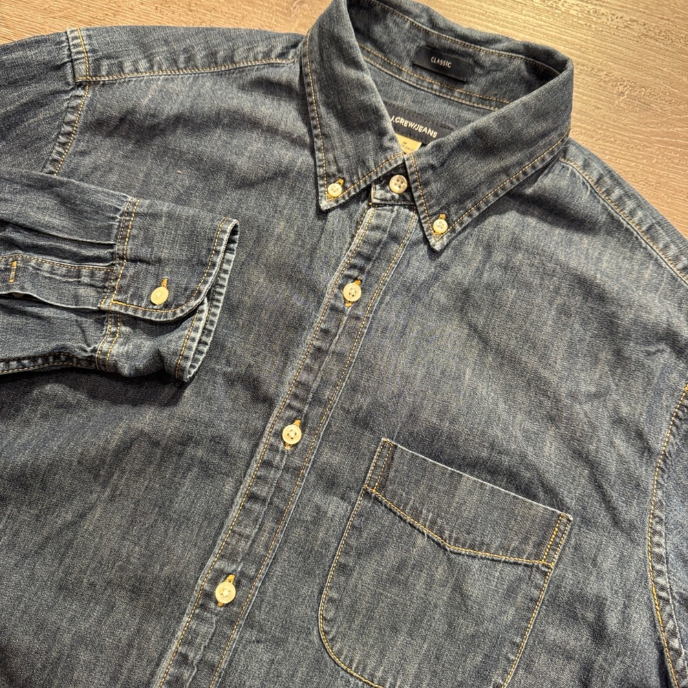 J Crew Shirt Mens M Blue Denim 100% Cotton Western Chambray Classic Fit Rodeo